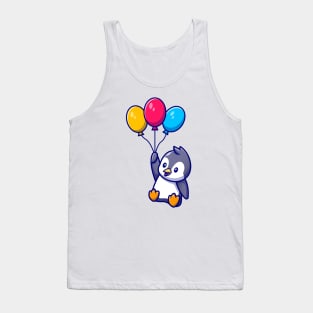 Cute Penguin Flying With Balloons Tank Top